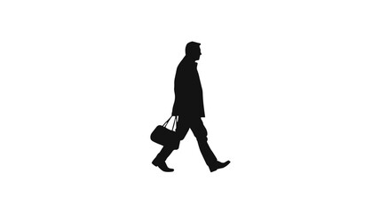 Silhouette of a man walking alone holding a briefcase
