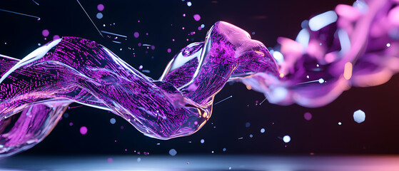 Abstract digital art with flowing purple elements and data-like textures. Great for tech or futuristic themed designs. Consider using for website backgrounds or promotional materials.