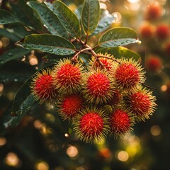 rambutan fruit hanging on the rambutan tree