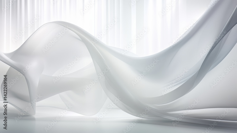 Aufkleber White curtain with a white sheet hanging from it. The sheet is flowing and the curtain is hanging from the ceiling