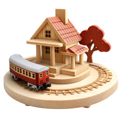 Mini Wooden Train Station Playset Isolated On Whit 0 on a transparent background