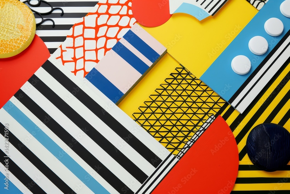 Wall mural a retro-inspired geometric design featuring colorful shapes and patterns, a retro-inspired design fe