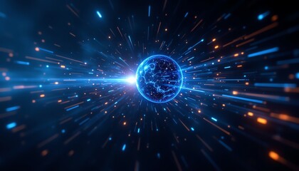 Obraz premium A dynamic view of a glowing planet in space.