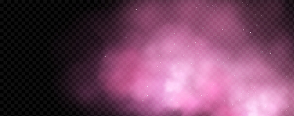 Pink powder dust with glittering shimmering swirls, shiny glitter design. Magical motion, sparkling lines on a black background.