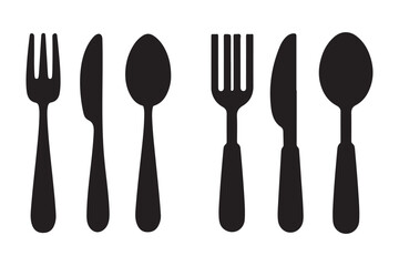 cutlery vector icon set. spoon, fork, knife icon silhouette vector art illustration