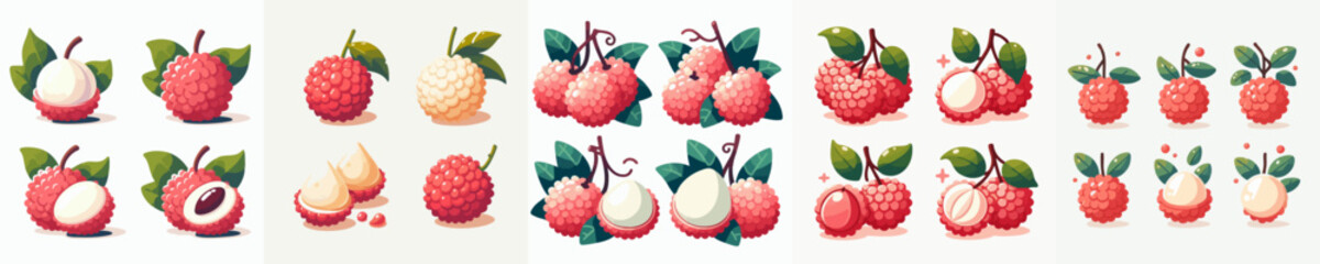 vector collection of fresh and delicious leychee fruit