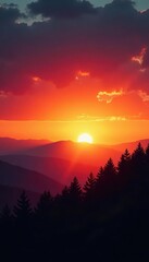 Naklejka premium Golden hour silhouettes against vibrant sunset sky, tropical, couple