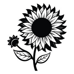sunflower-black-white-vector silhouette