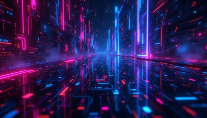Obraz premium Vibrant neon digital futuristic landscape