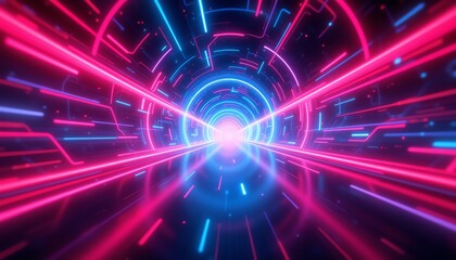 Fototapeta premium Vibrant neon tunnel graphic for digital design.