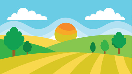 Obraz premium flat art hilltop view landscape background