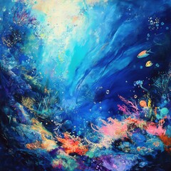 Obraz premium Vibrant underwater scene with colorful corals.