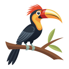 Hornbill bird stay in branch of tree  shilhotee vector isolated on white background 