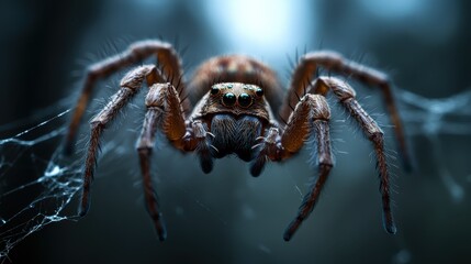 Obraz premium A highly detailed close-up of a realistic spider, showcasing the intricate features of its body and web, often evoking emotions of awe or fear in viewers.