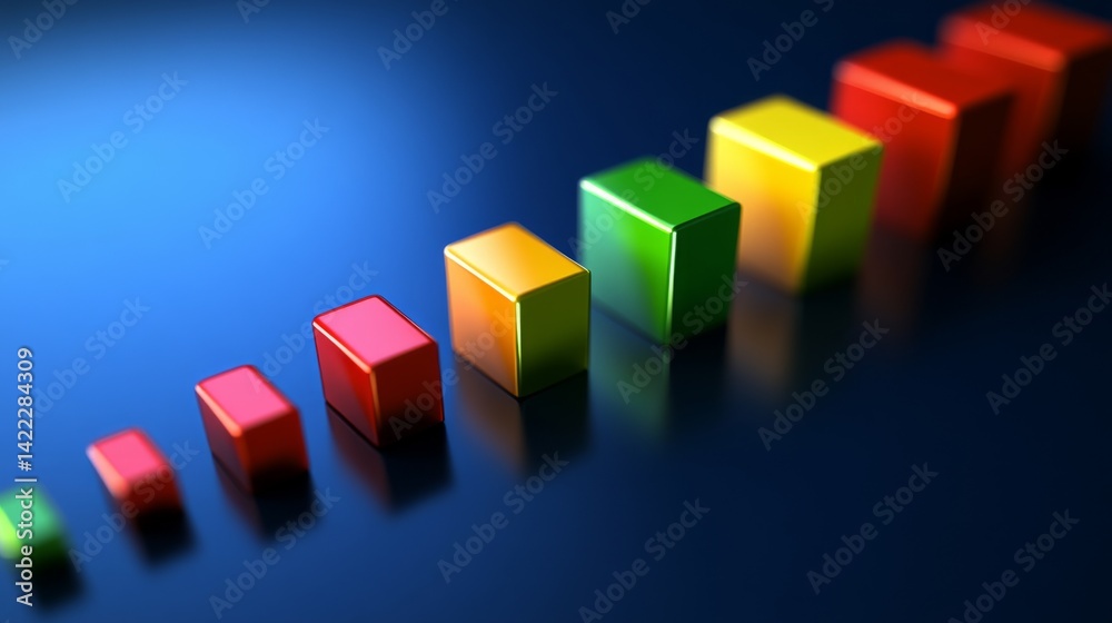 Fototapete a d bar graph with a clear upward trend, featuring a gradient of colors from red to green, symbolizi