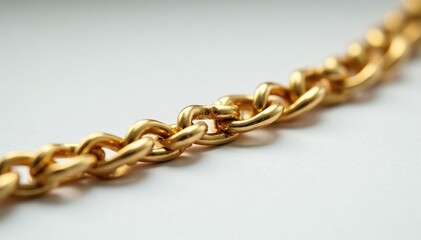 Obraz premium Close-up shot of a single gold hip hop chain on white , chain, gold, gold chain
