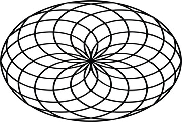 Obraz premium Geometric Flower Design, Abstract Petal Sphere, Modern Ornamental Shape, Black Outline