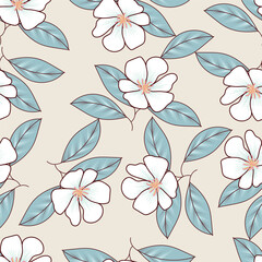 Elegant trendy vector ditsy floral seamless pattern design of beautiful abstract flowers and leaves. Foliage repeat texture background. Suitable for wallpaper, surface printing and textile