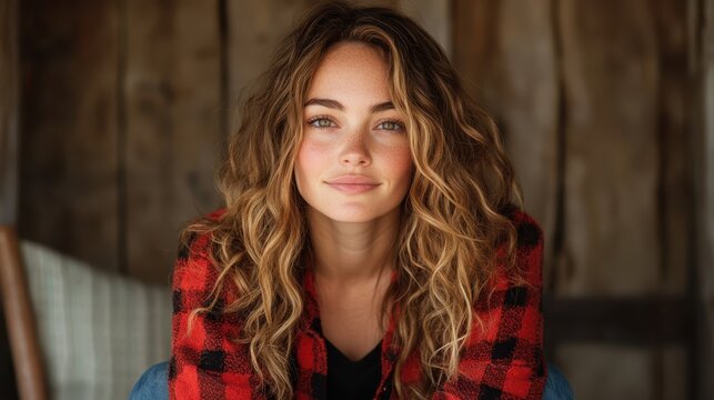 A gorgeous girl with charming looks poses effortlessly in a cozy environment, radiating confidence and beauty, capturing a moment filled with warmth and intimacy.