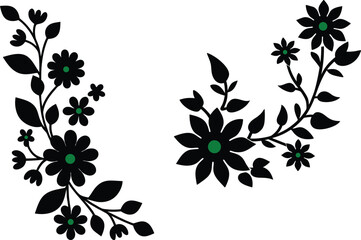 Flower icon set. Flower silhouette Black and White Green with vector and Illustration .
