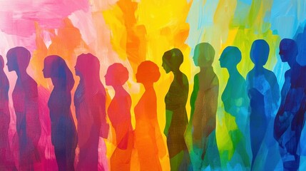 Vibrant diversity: colorful abstract silhouettes representing inclusivity and multicultural unity