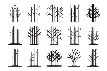 Bamboo forest 2D Line Art icon set