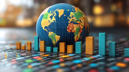 Globe pie chart visualizing demographic statistics and data analysis