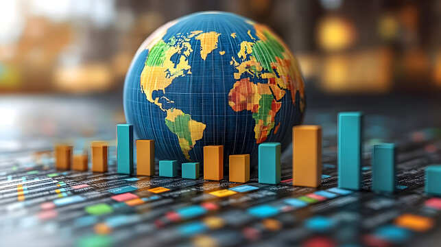 Globe pie chart visualizing demographic statistics and data analysis
