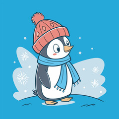 Funny winter penguin vector art illustration file