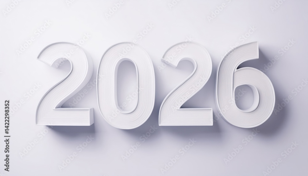 Poster clean and modern 2026 new year numbers design for branding, web, and print media in white 3d style vector