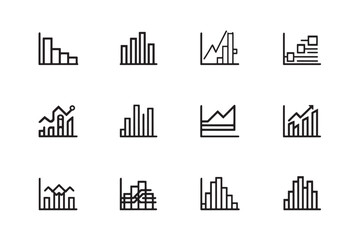 Bar Graph line art icon set