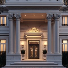 Obraz premium Grand estate home with classic design and warm lights high resolution picture