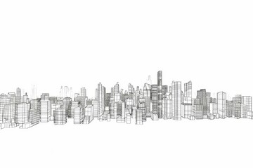 Fototapeta premium A minimalist line drawing of a city skyline in black and white, A minimalist black and white line drawing of a cityscape on a white background