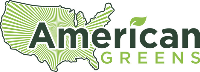 American Greens Logo Design with USA Map and Leaf