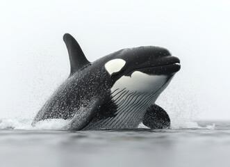 Obraz premium Image of Killer Whale Breaching Water on Isolated White Background with Detailed Textures and Natural Pose