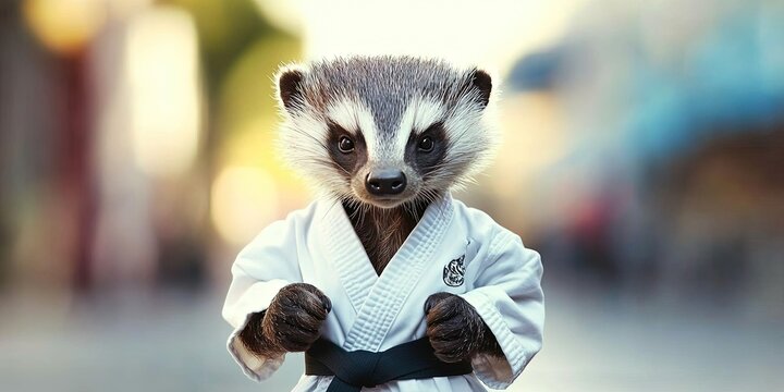 anthropomorphized honey badger in karate gi reedy to fight