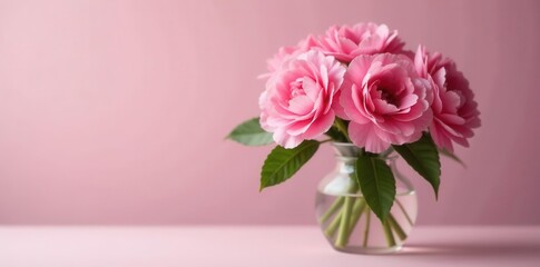 Elegant pink carnation bouquet in a glass vase , color, still life