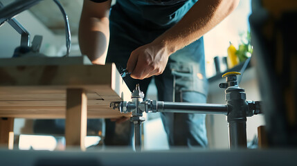 Craftsman Assembling Metal Pipes in a Workshop
