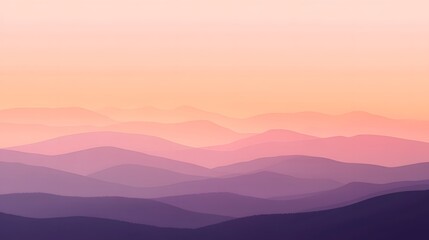 Fototapeta premium Abstract Mountain Range: A tranquil landscape of layered mountains painted in soft, harmonious hues of violet, purple, and orange, representing the calm serenity of the natural world.
