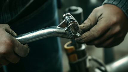 Mechanic Adjusting Bicycle Handlebar with Wrench