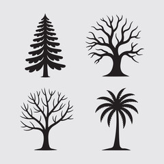 Tree silhouette vector, tree silhouette, tree silhouette black, roots, logo, icon, forest, vector, art