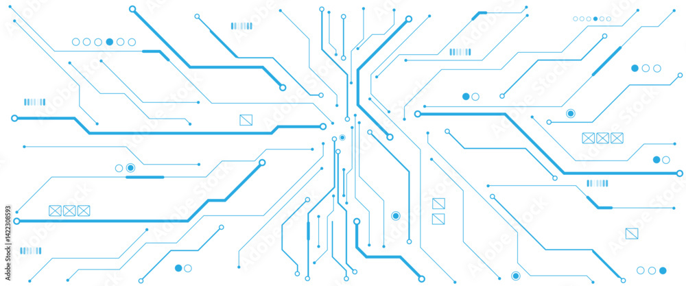 Poster Abstract CPU processor or semiconductor with Power icon with glowing pixels on technology circuit board.