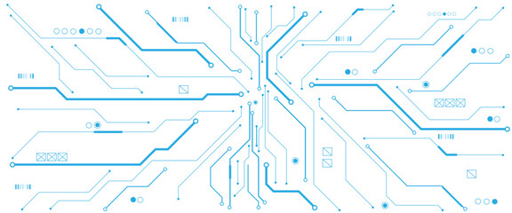 Abstract CPU processor or semiconductor with Power icon with glowing pixels on technology circuit board.