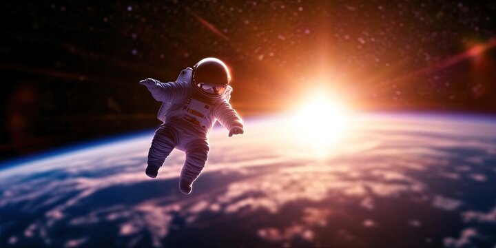 baby floating in space - young infant is weightless in the antigravity of outer space