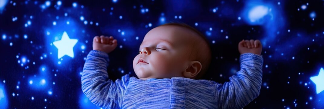 baby floating in space - young infant is weightless in the antigravity of outer space