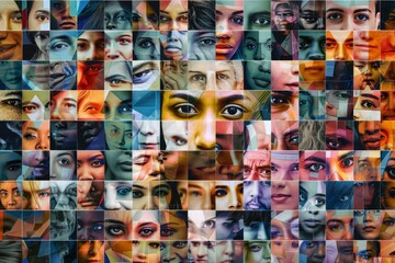 A colorful mosaic of faces and gestures, showcasing a diverse range of human emotions, A mosaic of faces and gestures representing the diversity of participants in a conference call