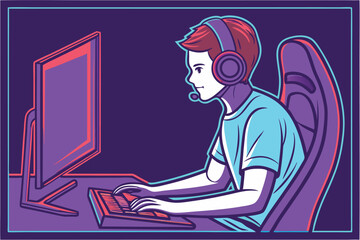 Focused Computer User Digital Work and Gaming Setup