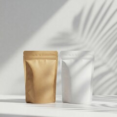 Minimalist Pouch Packaging Mockup with Elegant Shadow Overlay.