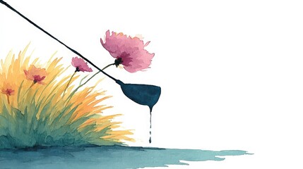 Abstract Watercolor Golf Club   Flowers  Teal  Violet  Nature Art Print