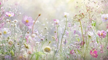 Obraz premium An enchanting backdrop adorned with pastel-colored blooms.